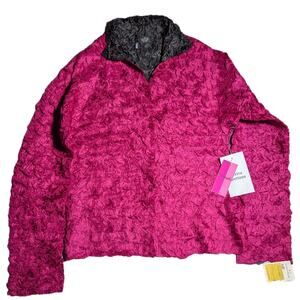 Vtg Y2K Powwow Pink Black Reversible Popcorn Scrunch Button Up Shirt P M NWT